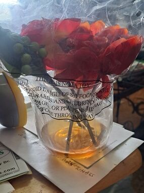 Lillian Vernon- Red Faux Floral Bouquet with Green Berry Accents